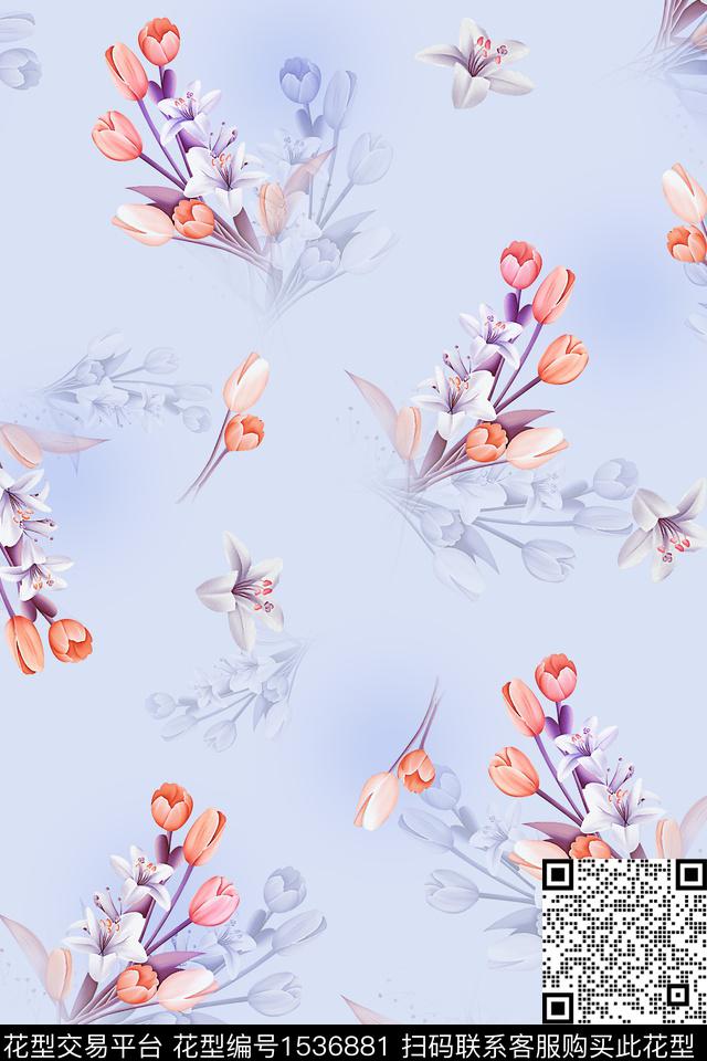 年轻女性小清新花卉数码印花花型下载（图片编号: 1536881） - 瓦栏（Walan）