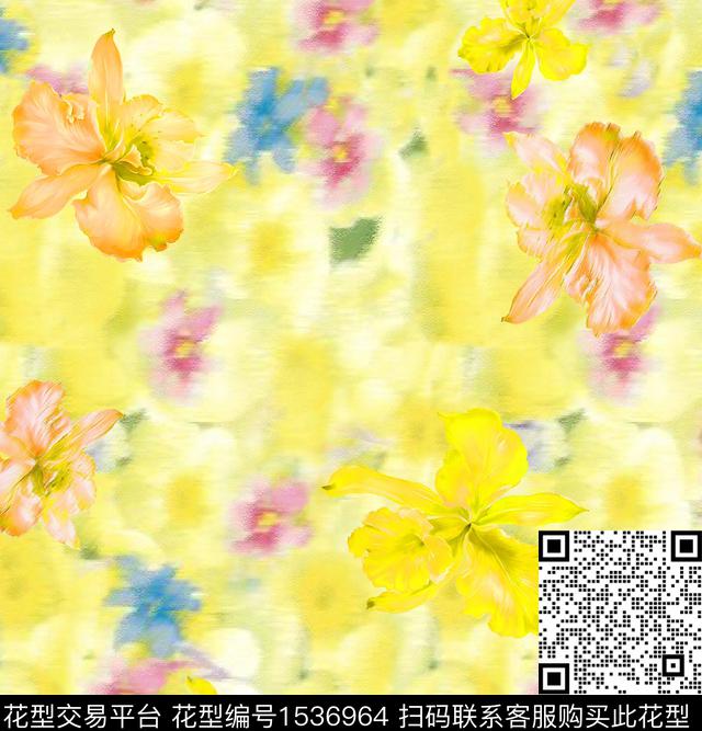 2023-A03.jpg - 1536964 - 抽象花卉 女装 扎染花型 - 数码印花花型 － 女装花型设计 － 瓦栏