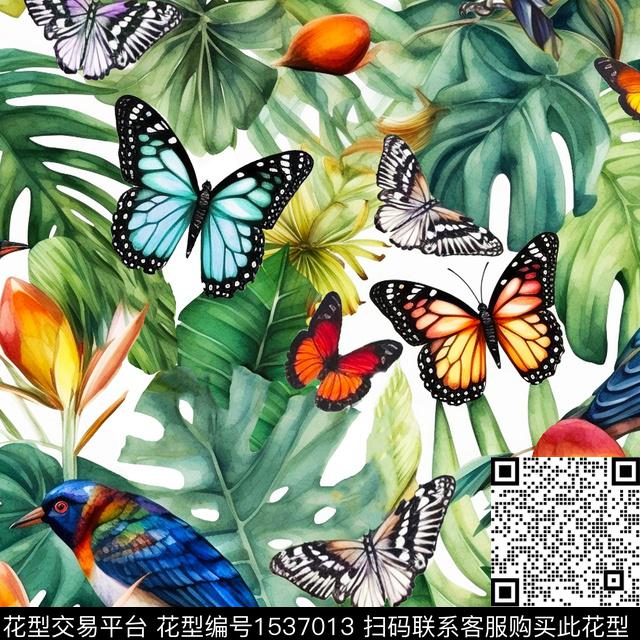 ZZ291.jpg - 1537013 - 花卉 热带花型 animal - 数码印花花型 － 床品花型设计 － 瓦栏