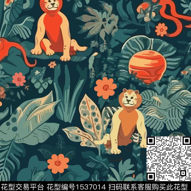 ZZ292 pat.jpg - 1537014 - 狮子 动物 热带花型 - 传统印花花型 － 床品花型设计 － 瓦栏