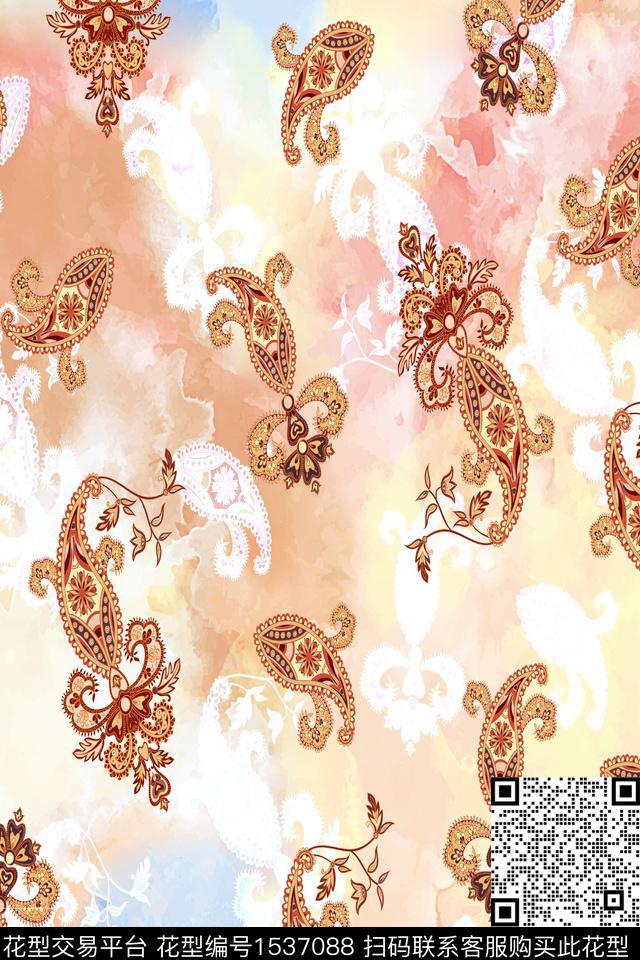 XZ4650.jpg - 1537088 - 佩斯利 肌理 民族风 - 数码印花花型 － 女装花型设计 － 瓦栏