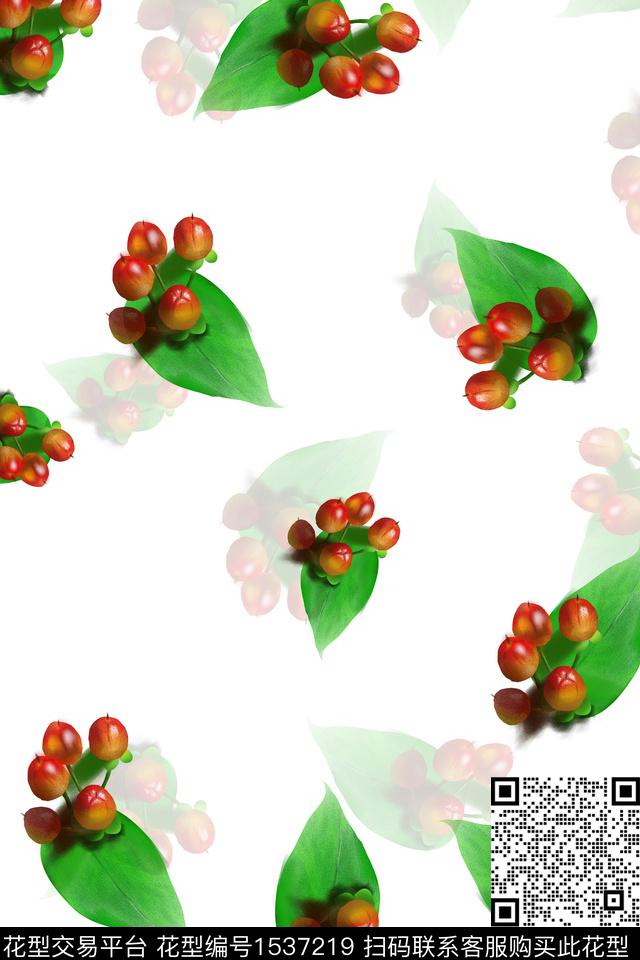 叶子水果枣子数码印花花型下载（图片编号: 1537219） - 瓦栏（Walan）