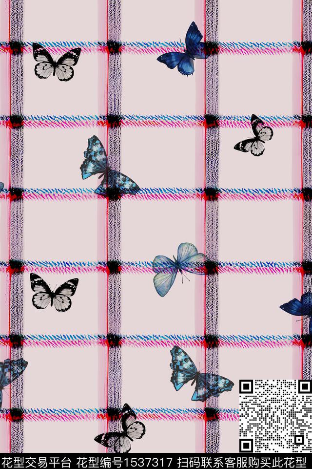 XZ4657.jpg - 1537317 - 蝴蝶 几何 格子 - 数码印花花型 － 女装花型设计 － 瓦栏