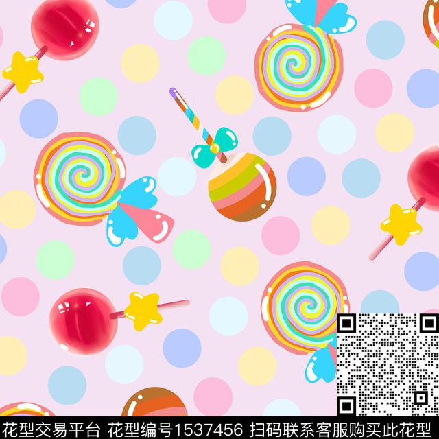 卡通棒棒糖四方连续.jpg - 1537456 - 卡通 糖果 可爱 - 传统印花花型 － 童装花型设计 － 瓦栏