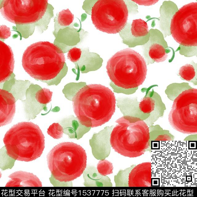水彩红果四方连续图.jpg - 1537775 - 圆 手绘 可爱 - 数码印花花型 － 童装花型设计 － 瓦栏