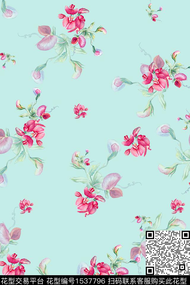 年轻女性绿植树叶花卉数码印花花型下载（图片编号: 1537796） - 瓦栏（Walan）