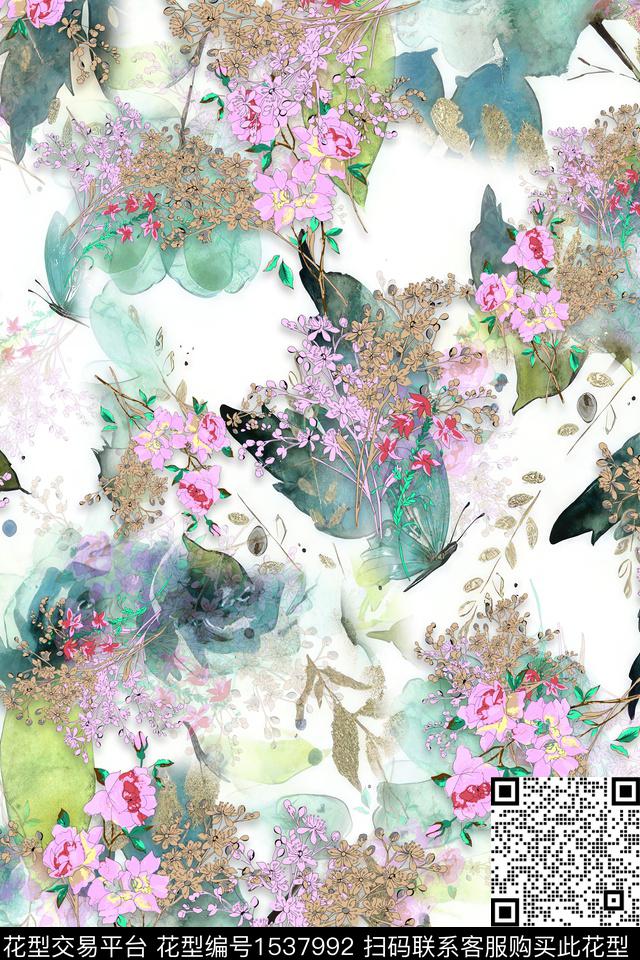 CCDC1890.jpg - 1537992 - 花卉 水彩 蝴蝶 - 数码印花花型 － 女装花型设计 － 瓦栏
