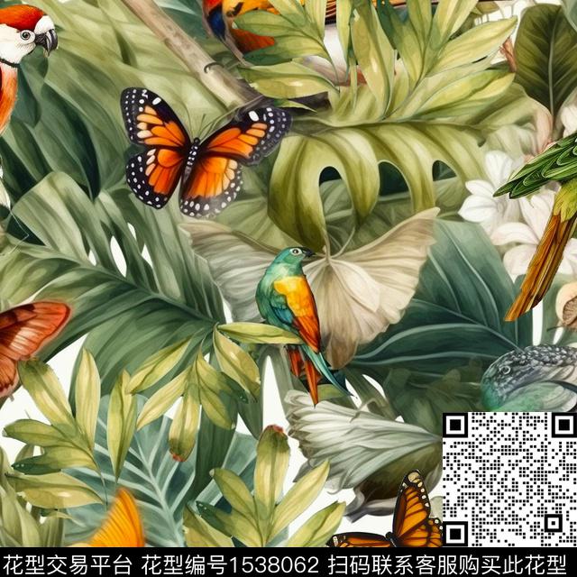 ZZ305 par.jpg - 1538062 - 热带 鸟 蝴蝶 - 数码印花花型 － 女装花型设计 － 瓦栏