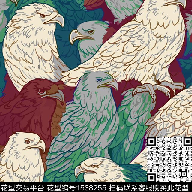 ZZ308 p v.jpg - 1538255 - 鹰 eagle birds - 数码印花花型 － 女装花型设计 － 瓦栏