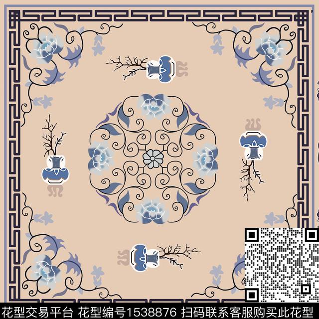 方巾丝巾中国风数码印花花型下载（图片编号: 1538876） - 瓦栏（Walan）