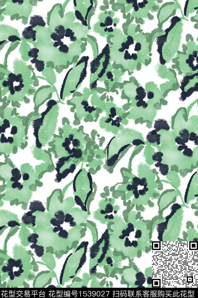 小清新平面花卉抽象花卉数码印花花型下载（图片编号: 1539027） - 瓦栏（Walan）