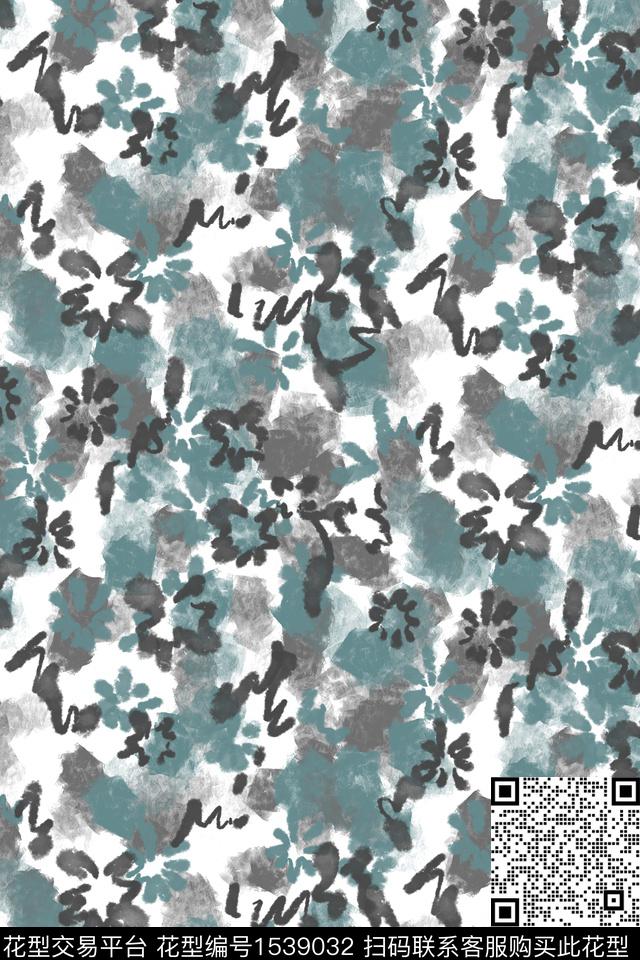 抽象花卉肌理水彩数码印花花型下载（图片编号: 1539032） - 瓦栏（Walan）