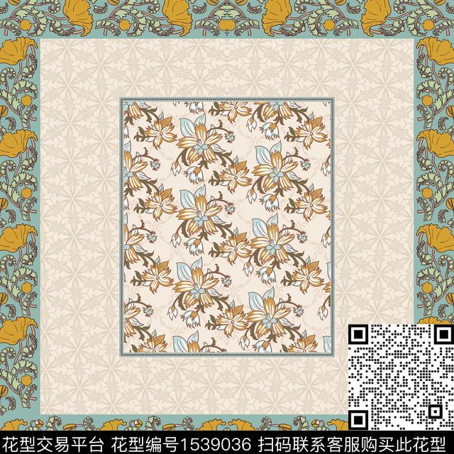 花卉古典花纹方巾数码印花花型下载（图片编号: 1539036） - 瓦栏（Walan）
