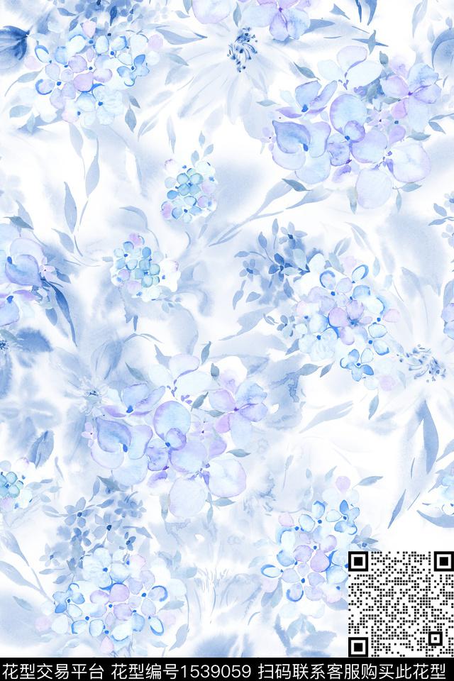 Z14054.jpg - 1539059 - 花卉 抽象花卉 水彩 - 数码印花花型 － 女装花型设计 － 瓦栏