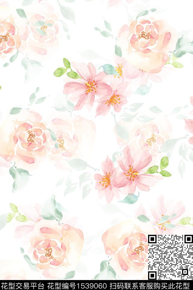 Z14055.jpg - 1539060 - 花卉 抽象花卉 水彩 - 数码印花花型 － 女装花型设计 － 瓦栏