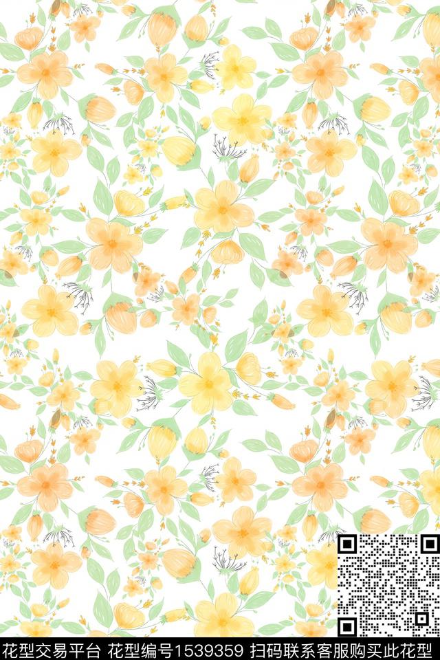 Z14067.jpg - 1539359 - 花卉 水彩 春夏花型 - 数码印花花型 － 女装花型设计 － 瓦栏