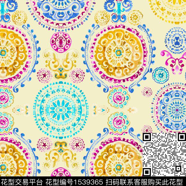 RM090 pattern 2.jpg - 1539365 - 民族风 水彩 纹样 - 数码印花花型 － 女装花型设计 － 瓦栏