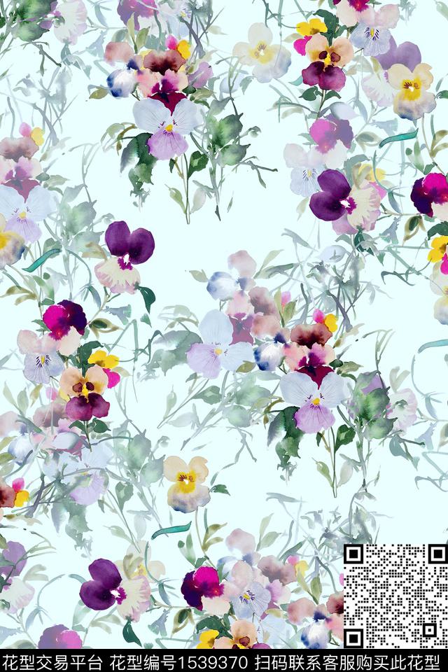 XZ4701.jpg - 1539370 - 水彩 花卉 满版散花 - 数码印花花型 － 女装花型设计 － 瓦栏