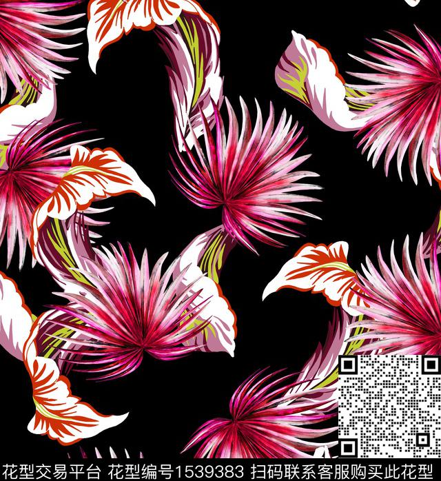 guan1114.jpg - 1539383 - 花卉 水彩 黑底花卉 - 数码印花花型 － 女装花型设计 － 瓦栏