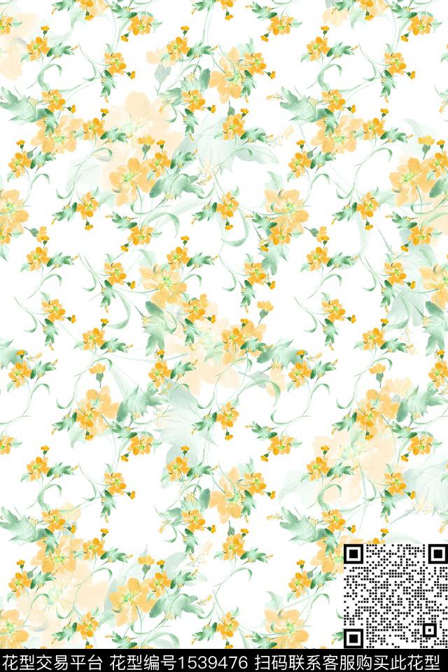 水彩绿植树叶年轻女性数码印花花型下载（图片编号: 1539476） - 瓦栏（Walan）