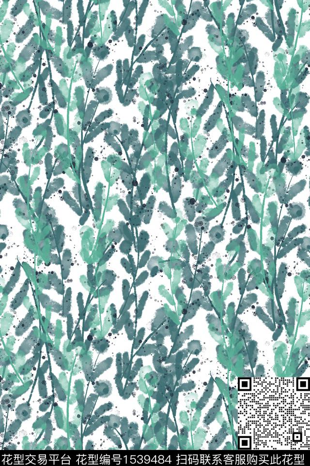 剪影花卉03.jpg - 1539484 - 抽象 绿植树叶 墨迹 - 数码印花花型 － 女装花型设计 － 瓦栏