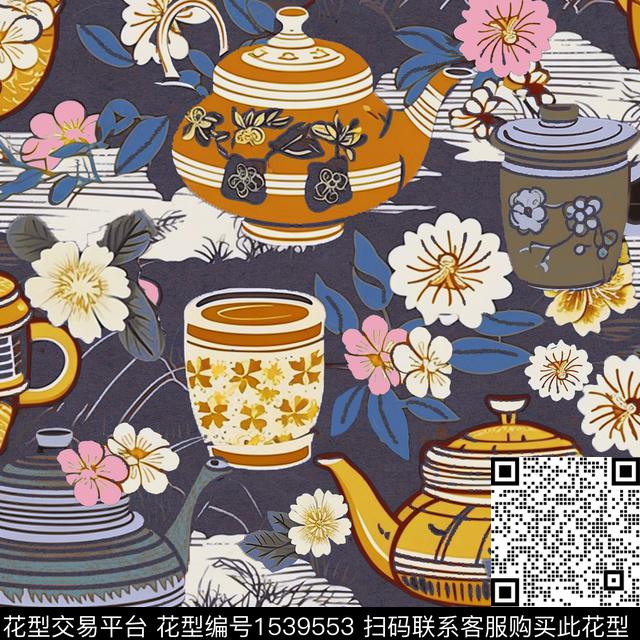 ZZ320 p v.jpg - 1539553 - 花卉 茶壶 线条 - 数码印花花型 － 墙纸花型设计 － 瓦栏