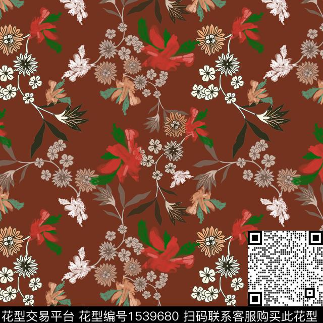 小碎花黑底花卉花卉数码印花花型下载（图片编号: 1539680） - 瓦栏（Walan）