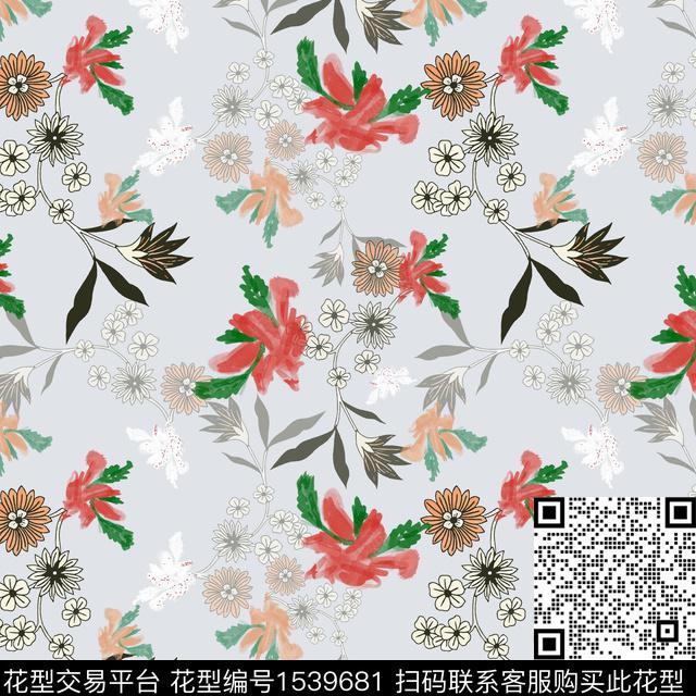 小碎花黑底花卉花卉数码印花花型下载（图片编号: 1539681） - 瓦栏（Walan）