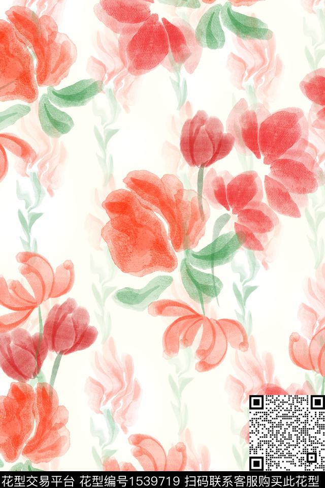 年轻女性淑女水彩数码印花花型下载（图片编号: 1539719） - 瓦栏（Walan）