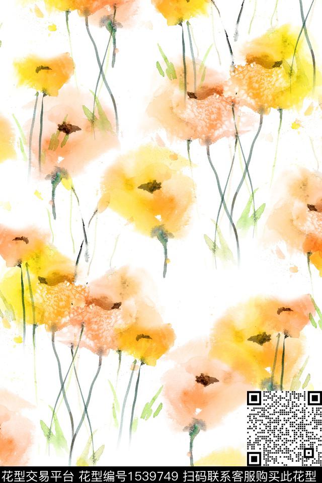 Z14081.jpg - 1539749 - 花卉 水彩 抽象花卉 - 数码印花花型 － 女装花型设计 － 瓦栏