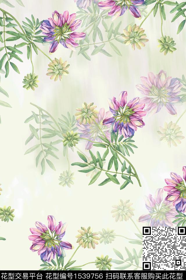 XZ4713.jpg - 1539756 - 花卉 水彩 绿植 - 数码印花花型 － 女装花型设计 － 瓦栏