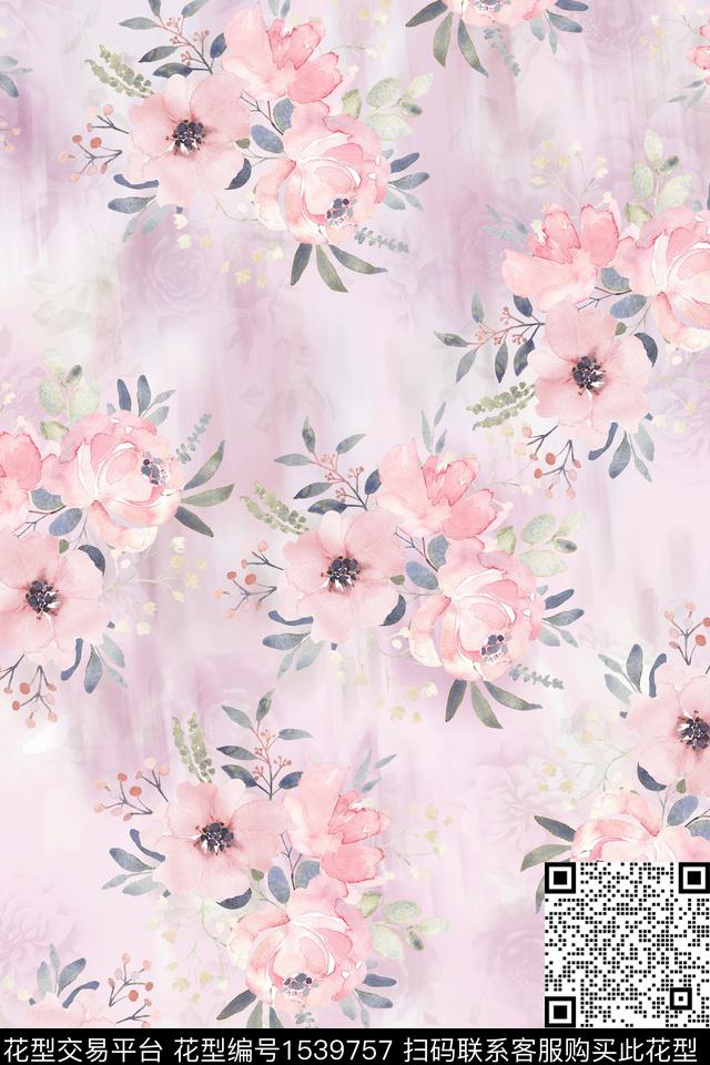 XZ4714.jpg - 1539757 - 花卉 底纹 水彩 - 数码印花花型 － 女装花型设计 － 瓦栏