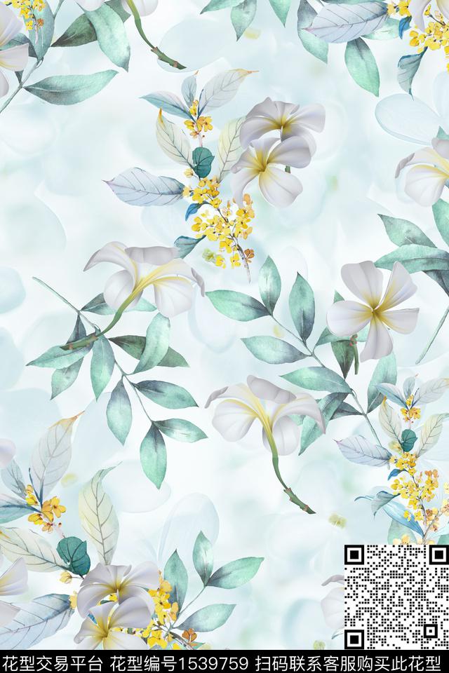 XZ4716.jpg - 1539759 - 水彩 花卉 叶子 - 数码印花花型 － 女装花型设计 － 瓦栏