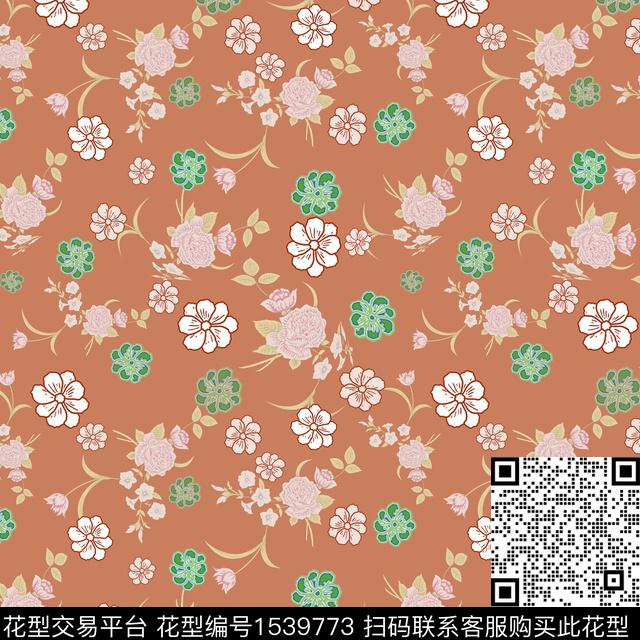 小碎花黑底花卉花卉传统印花花型下载（图片编号: 1539773） - 瓦栏（Walan）