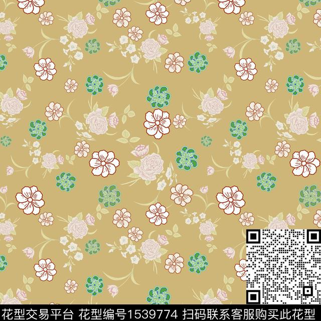 小碎花黑底花卉花卉传统印花花型下载（图片编号: 1539774） - 瓦栏（Walan）