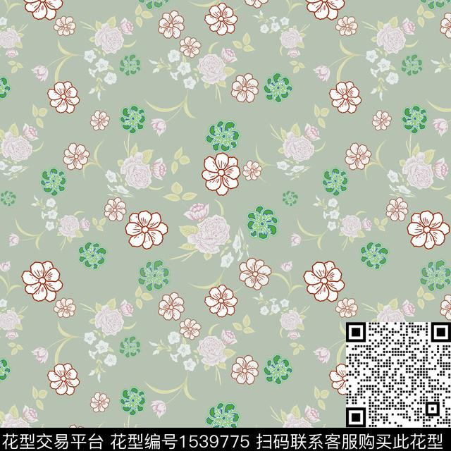 小碎花黑底花卉花卉传统印花花型下载（图片编号: 1539775） - 瓦栏（Walan）