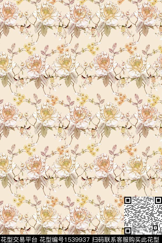 Z14088.jpg - 1539937 - 水彩 花卉 春夏花型 - 数码印花花型 － 女装花型设计 － 瓦栏