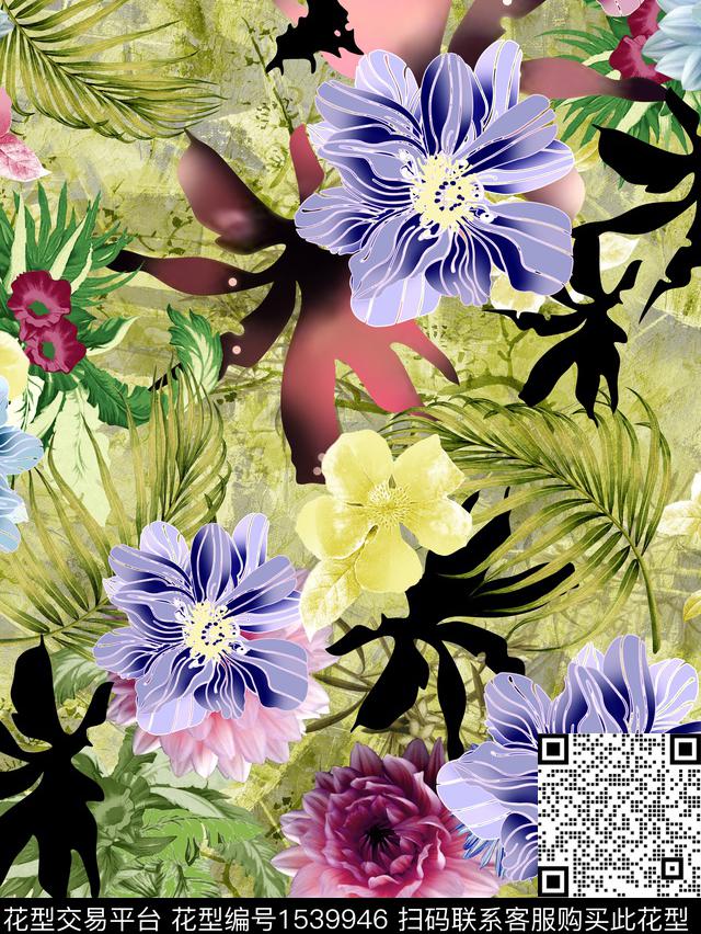 花卉数码印花花型下载（图片编号: 1539946） - 瓦栏（Walan）