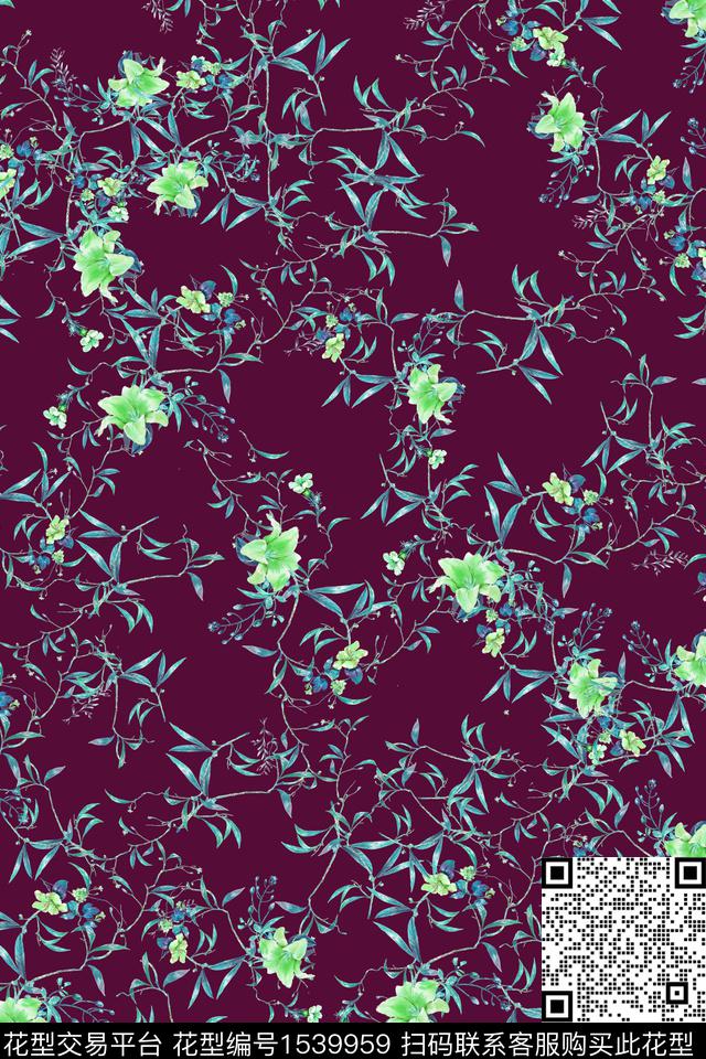花卉20195-3.jpg - 1539959 - 大牌风 绿植树叶 扎染花型 - 数码印花花型 － 女装花型设计 － 瓦栏