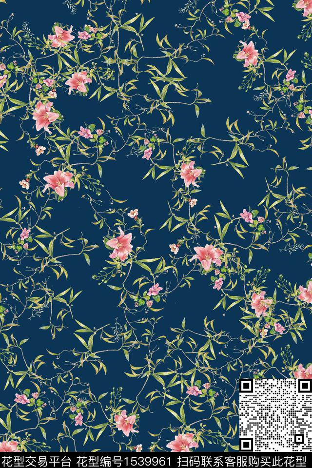 花卉20195.jpg - 1539961 - 花卉 绿植树叶 水彩 - 数码印花花型 － 女装花型设计 － 瓦栏