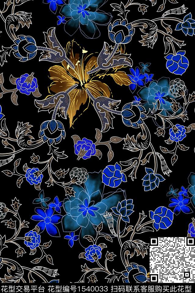053003.jpg - 1540033 - 花卉 反色 黑底 - 数码印花花型 － 女装花型设计 － 瓦栏