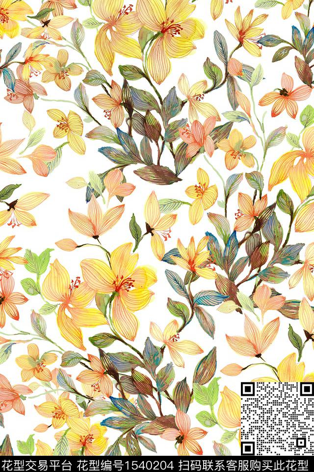 XZ4732.jpg - 1540204 - 水彩 花卉 满版散花 - 数码印花花型 － 女装花型设计 － 瓦栏