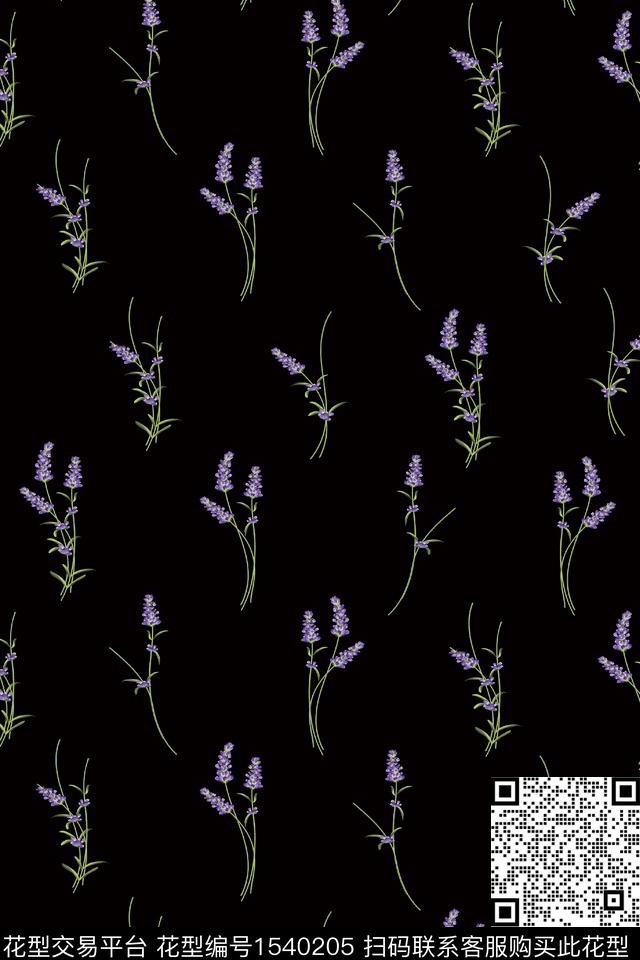 XZ4733.jpg - 1540205 - 黑底花卉 花卉 小碎花 - 数码印花花型 － 女装花型设计 － 瓦栏