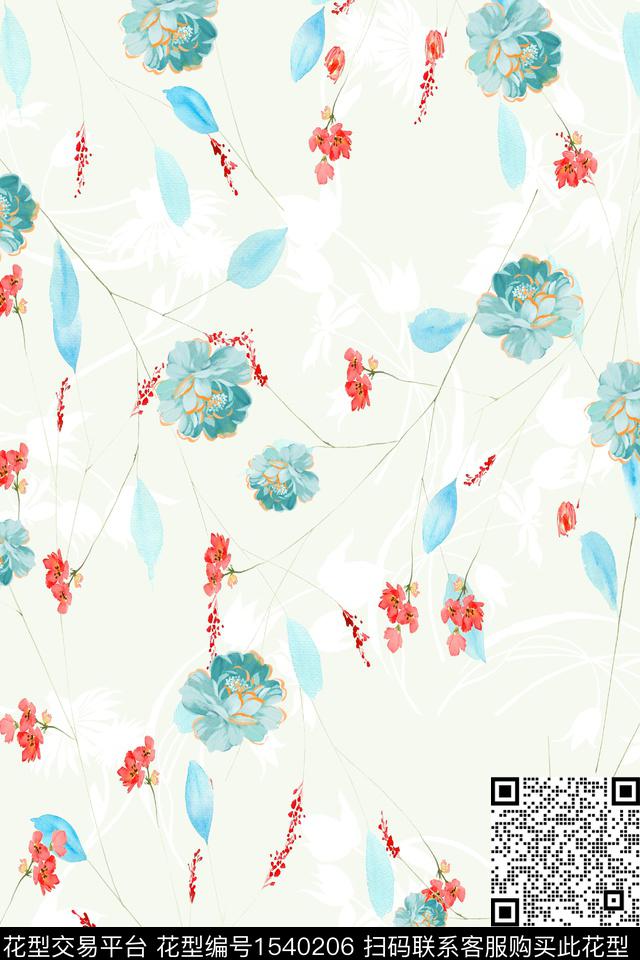 XZ4734.jpg - 1540206 - 树枝 线条 花卉 - 数码印花花型 － 女装花型设计 － 瓦栏