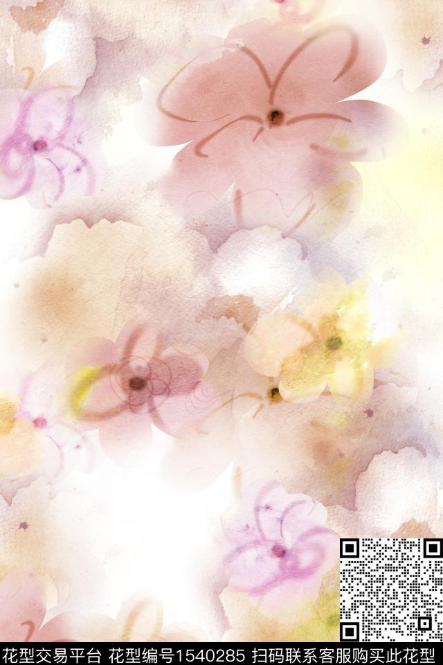Z14111.jpg - 1540285 - 花卉 抽象花卉 水彩花卉 - 数码印花花型 － 女装花型设计 － 瓦栏