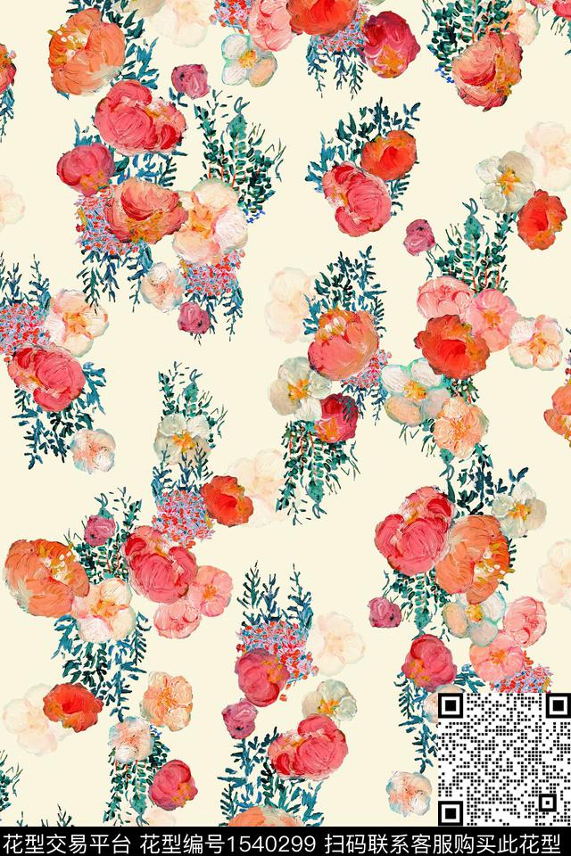 xs0520.jpg - 1540299 - 小碎花 手绘花卉 油画 - 数码印花花型 － 女装花型设计 － 瓦栏