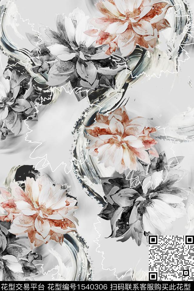 xhsjs0525-1.jpg - 1540306 - 水彩 水墨风 中国 - 数码印花花型 － 女装花型设计 － 瓦栏