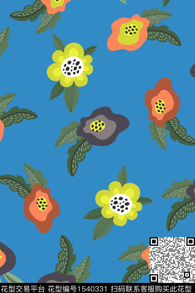 花卉20197-3.jpg - 1540331 - 大牌风 绿植树叶 卡通 - 数码印花花型 － 童装花型设计 － 瓦栏