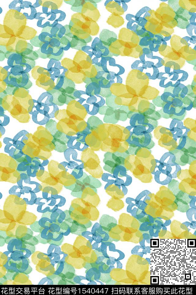 抽象花卉淑女笔触数码印花花型下载（图片编号: 1540447） - 瓦栏（Walan）
