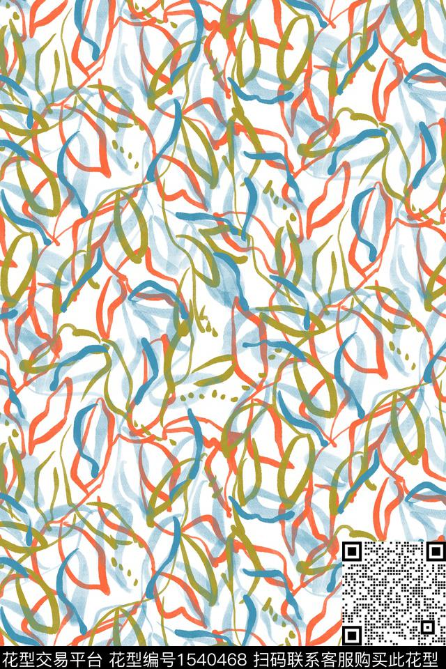 简约笔触绿植树叶数码印花花型下载（图片编号: 1540468） - 瓦栏（Walan）